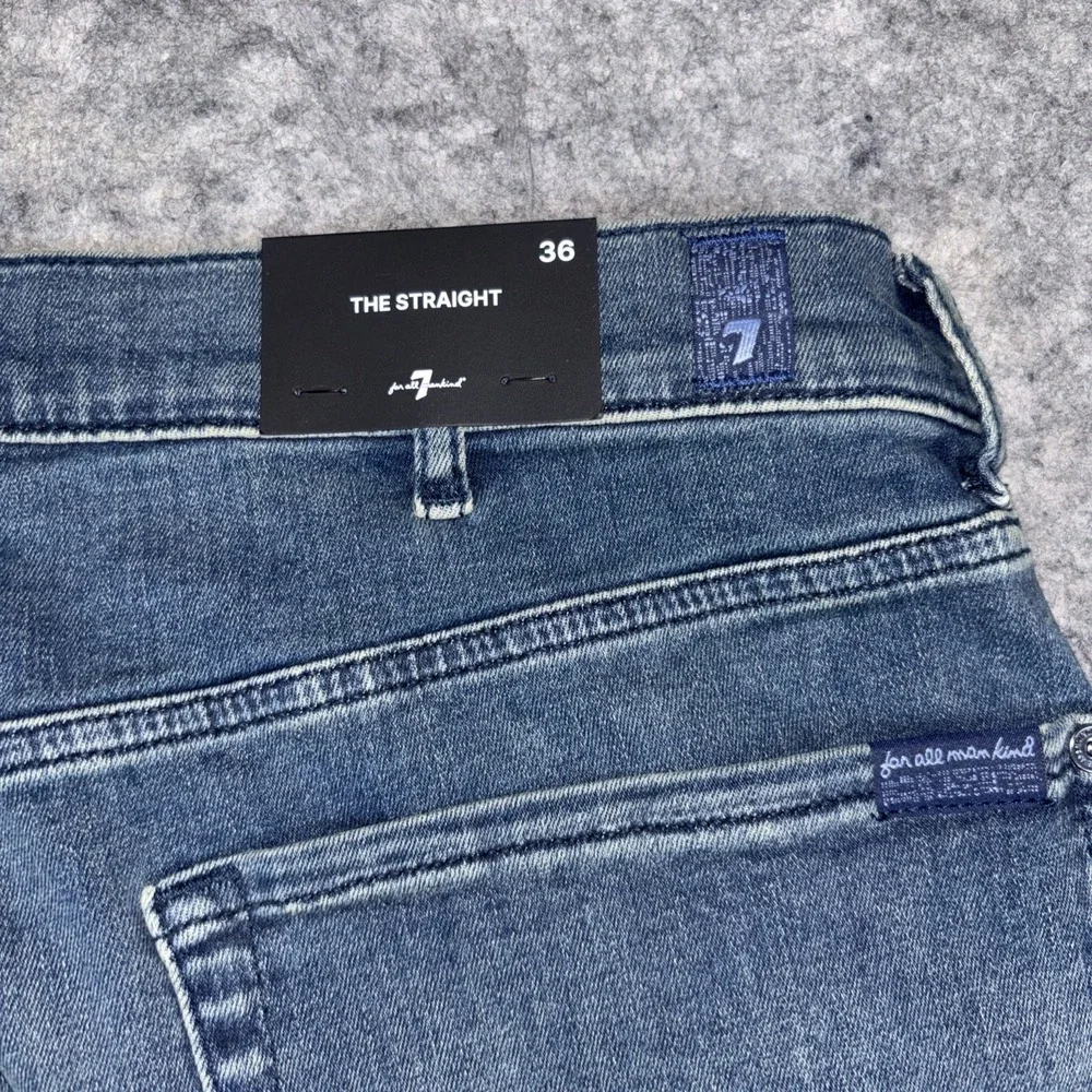 7 For All Mankind Jeans Mens 36x32 Blue The Straight Breckenridge Denim Stretch - Picture 8 of 11